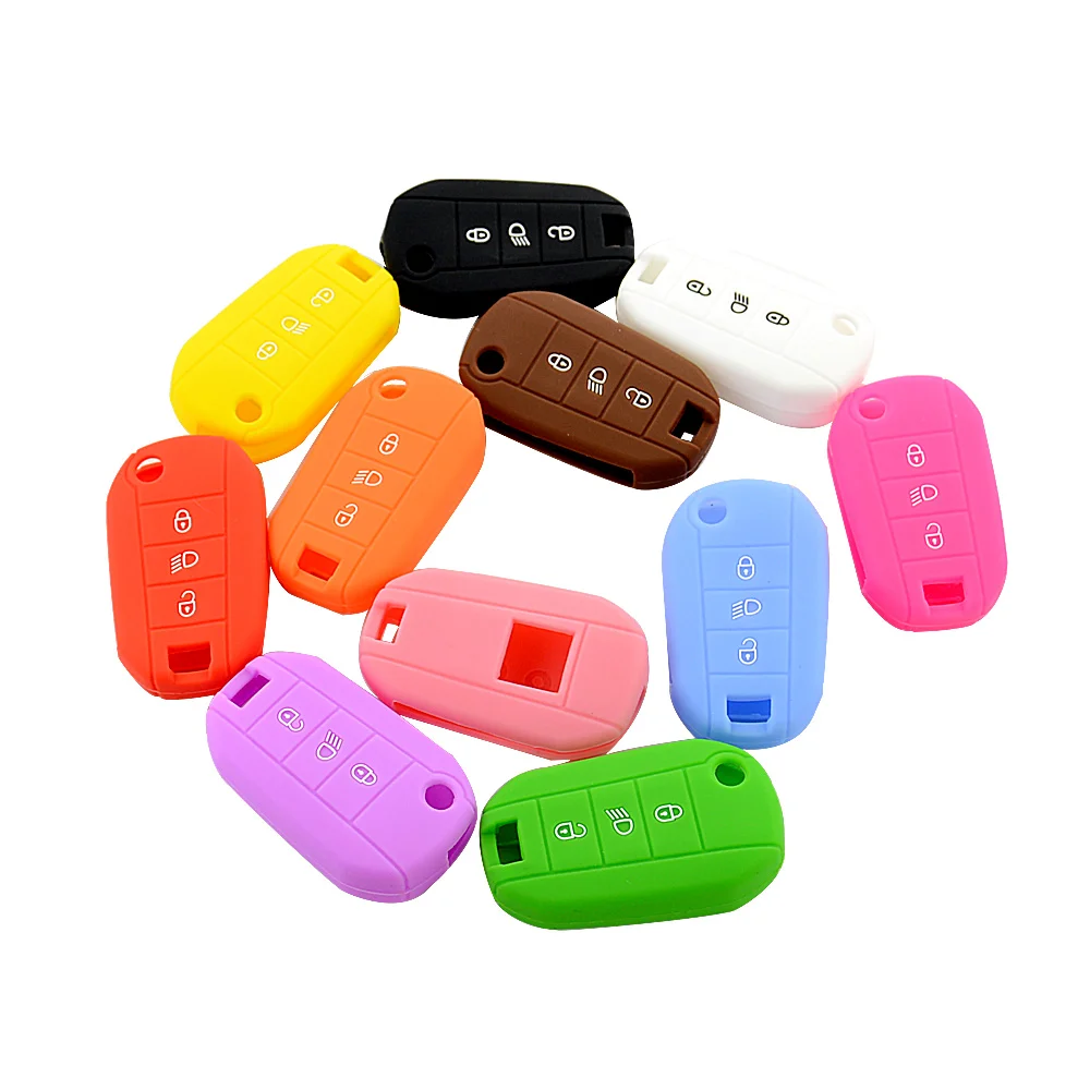 silicone 3 buttons car key cover for peugeot 3