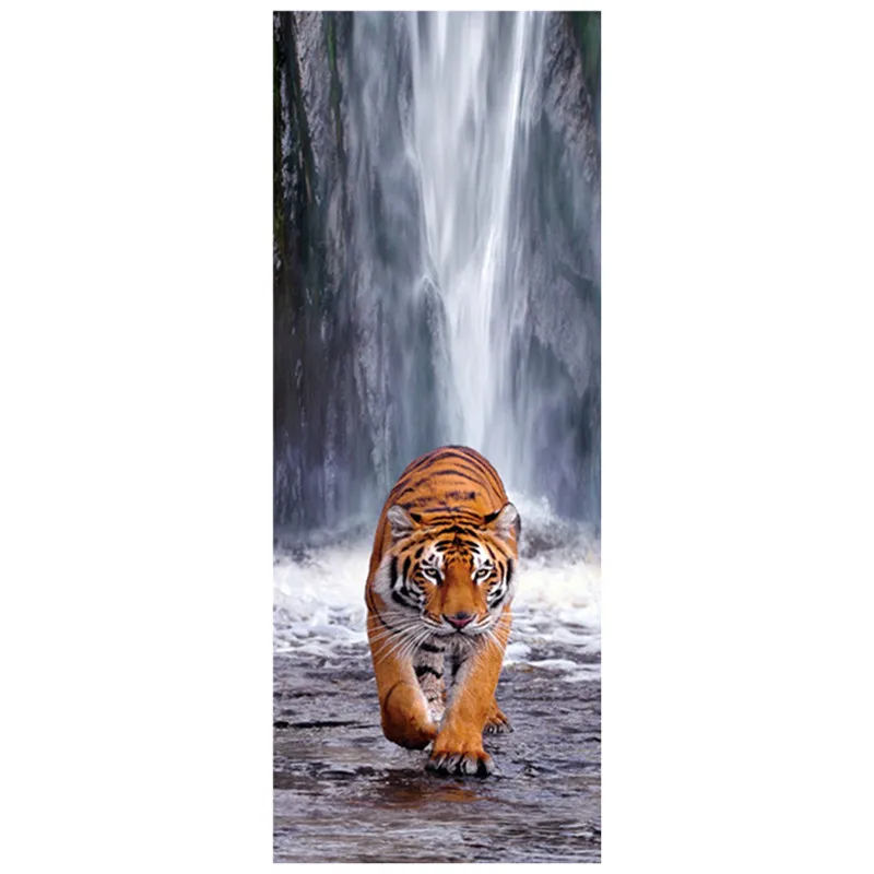 

77*200cm fierce Tiger waterfall scenery 3d door mural vinyl wall art stickers home office decoration landscape poster wallpaper