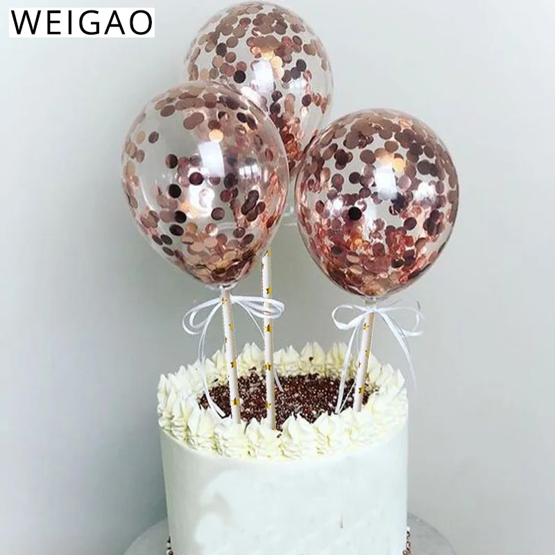 

WEIGAO 5 inch Rose Gold Confetti Balloon Cake Toppers Birthday Cake Wedding Decoration Mini Balloon Topper Crafts for Birthday