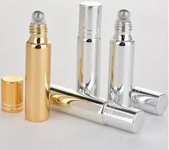 

100pcs/lot 10 ml Gold/Silver Metal Roller Bottle For Essential Oils UV Roll-on Glass Bottles Wholesale SL509