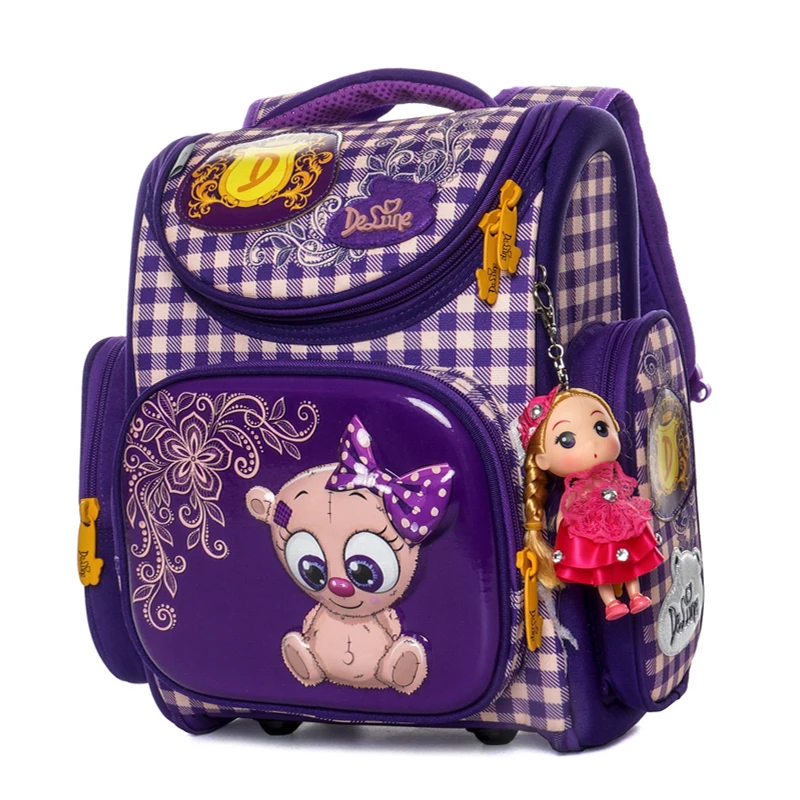 Delune 2019 новые сумки для начальной школы мультфильм ортопедический рюкзак для девочек медведь кошка печать детская сумка Infantil escolar1-3
