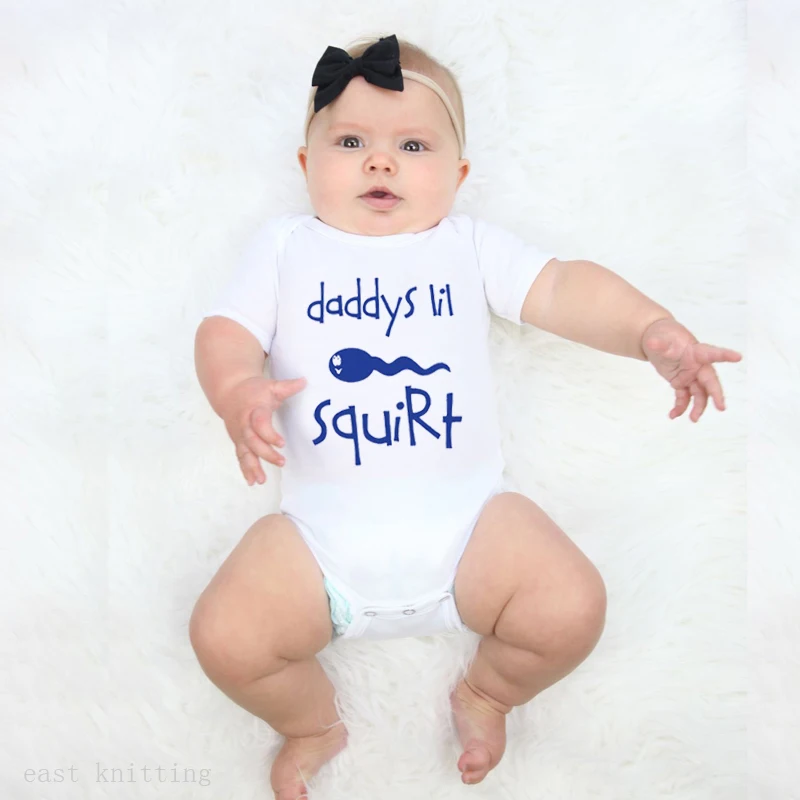 

Newborn Baby Boys Girls Cotton Short Sleeve Letter Blue Print Daddy Squirf Romper Summer Baby Clothes White Hot Sales Jumpsuit