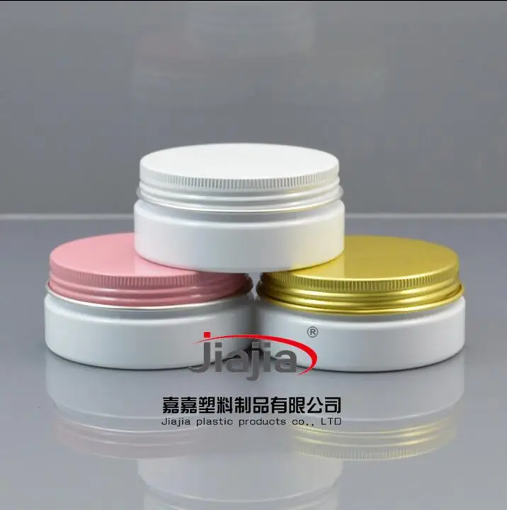 Image 50 grams white PET Jar,Cosmetic Jar 50g white jar with gold pink white aluminum Lid Make up Packaging Beauty Salon Equipment