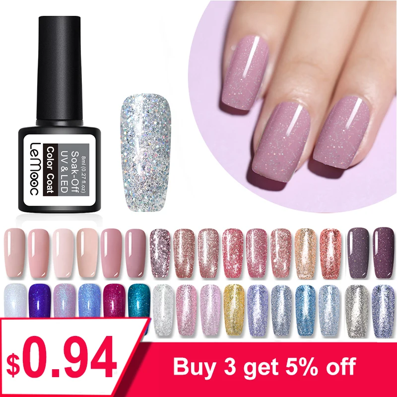 

LEMOOC Nail Art 8ml Shining Glitter Starry Platinum Paint Gel Crystal Lacquer Nail Art Soak off Platinum UV LED Gel Nail Polish