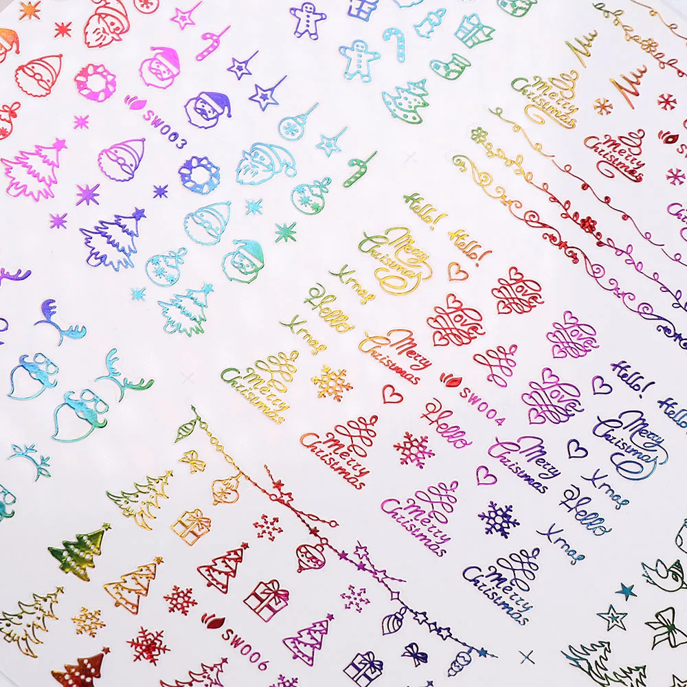 

1 Set Gradient New Year Image Nail Sticker 3D DIY Nails Glitters Tips Decals Manicure Decoration Accessories Christmas