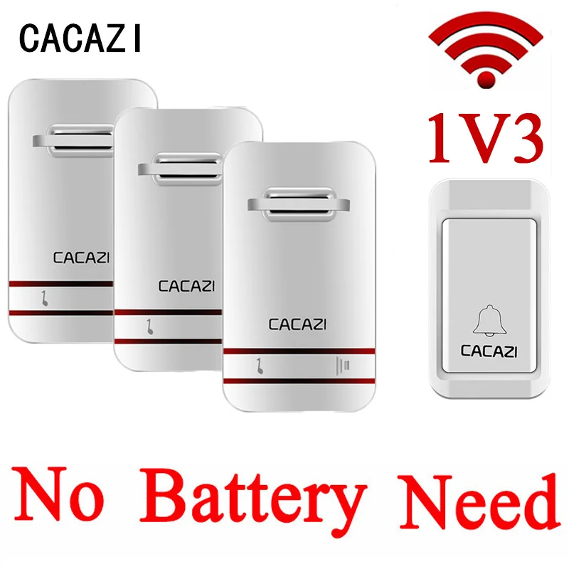 

CACAZI 38 Tunes Wireless Doorbell Remote Door Bell,No need battery,Waterproof,EU/US/UK Plug 110-240V 1 transmitter+3 receivers