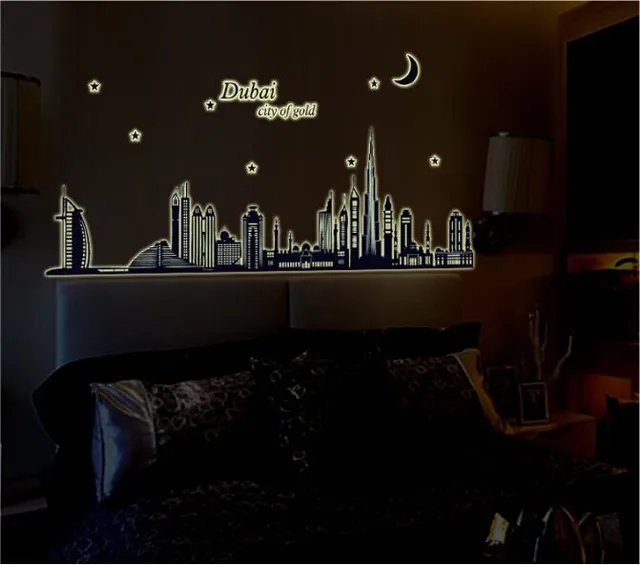 dubai landscape luminous fluorescent wall stickers wallpaper