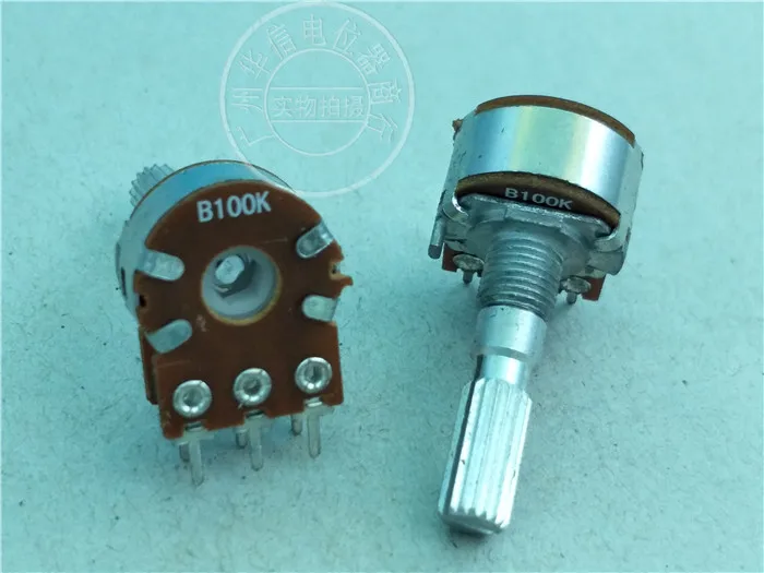 5pcs R1610G 148-type double potentiometer B100K / handle length 25MM / knurled shaft