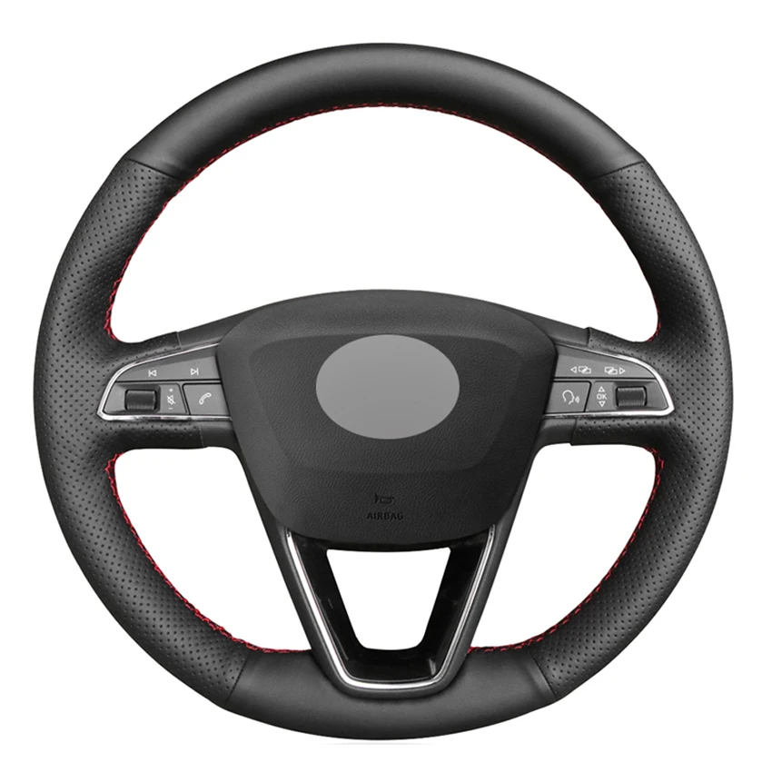 Черный искусственный из искусственной кожи DIY чехол рулевого колеса автомобиля для Seat Leon 5F Mk3 2013- Ibiza 6J Tarraco Arona Ateca Alhambra