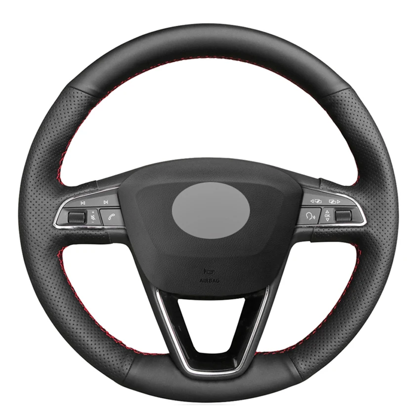 

Black Artificial PU Leather DIY Car Steering Wheel Cover for Seat Leon 5F Mk3 2013-2019 Ibiza 6J Tarraco Arona Ateca Alhambra