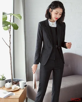 

Formal 3 Piece Sets With Jackets And Pants And Vest & Waistcoat Business Suits Fashion Striped Uniforms Blazers Pants Suits