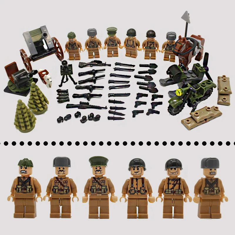 

WW2 Army Military Sets Model World War 2 Soldier Gun Weapon Accessories Building Blocks Bricks LegoINGlys Figures Toys Children