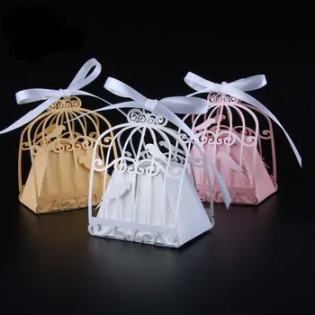 

50pcs Laser Cut birdcage Wedding Favor Boxes Love birds Candy Box Baby Shower Favors with Ribbon Birthday Wedding Party Supplies