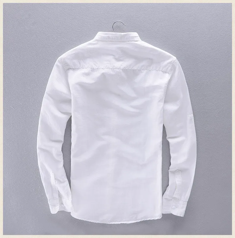 Горячая распродажа, модная Мужская льняная рубашка, брендовая однотонная Повседневная рубашка с длинным рукавом, с отложным воротником, мужская рубашка, плюс размер 4XL