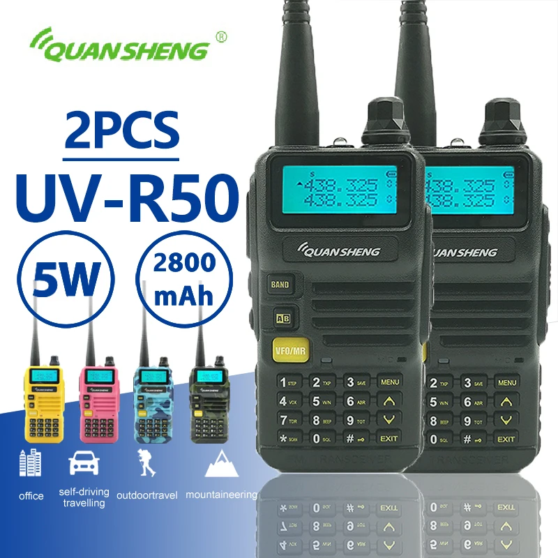 

2pcs Quansheng UV-R50 Walkie Talkie 5W 2800mAh Dual Band Portable Mobile Radio Hf Transceiver Ham Radio Station CB Baofeng Uv-5r