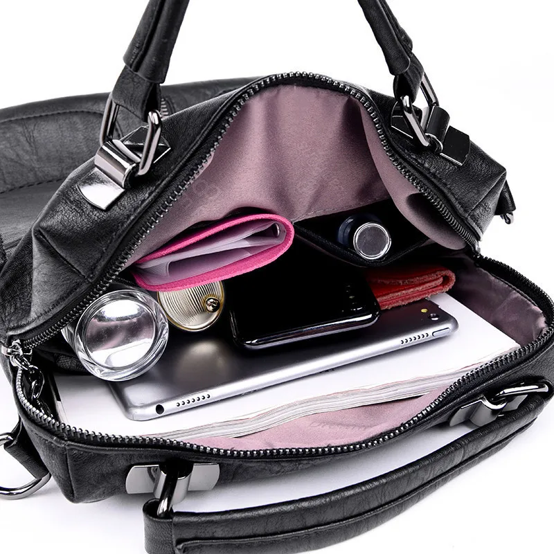 3-в-1 Ретро двойной карман Для женщин рюкзаки женские Высокое качество кожаный рюкзак школьные сумки для девочек-подростков Sac Dos
