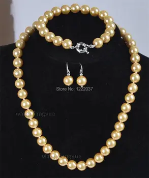 

NEW 12mm Golden South Sea Shell Pearl Necklace bracelet Earrings set
