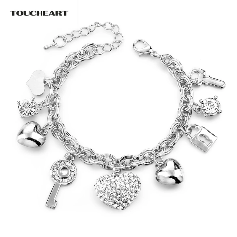 TOUCHEART Pulseras con dijes de corazón de 2019 para mujer, pulsera boda, fabricación joyas, SBR140221|Brazaletes de cadena y enlaces| - AliExpress