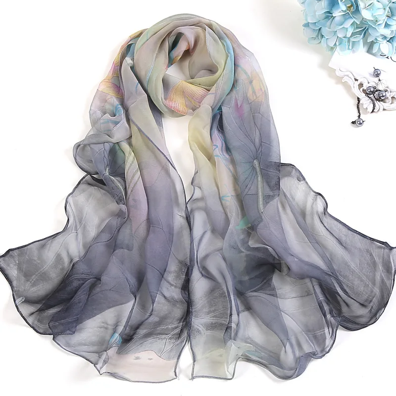 Модные летние женские пляжные парео с цветочным принтом шелковый шарф шали женские тонкие обертки хиджаб для защиты от солнца шарфы foulard Soie - Цвет: 4