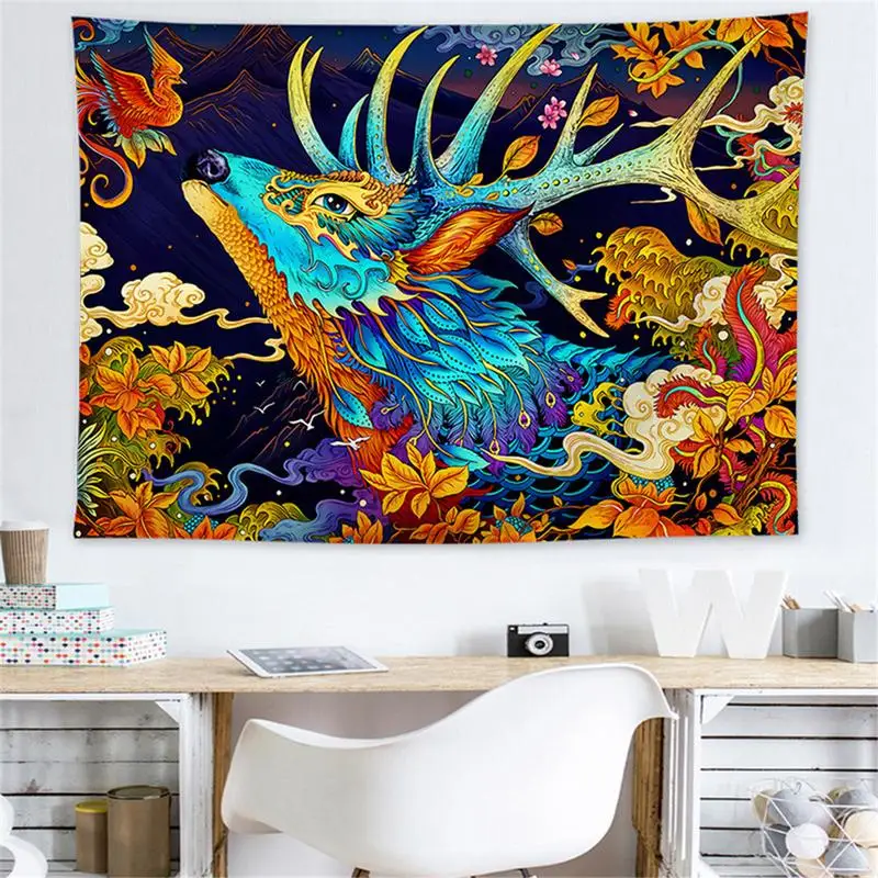deer Ukiyo-e гобелены в японском стиле для гостиной, горы, волны океана, декоративная живопись Kanagawa, фон для серфинга, подвесная ткань - Цвет: deer