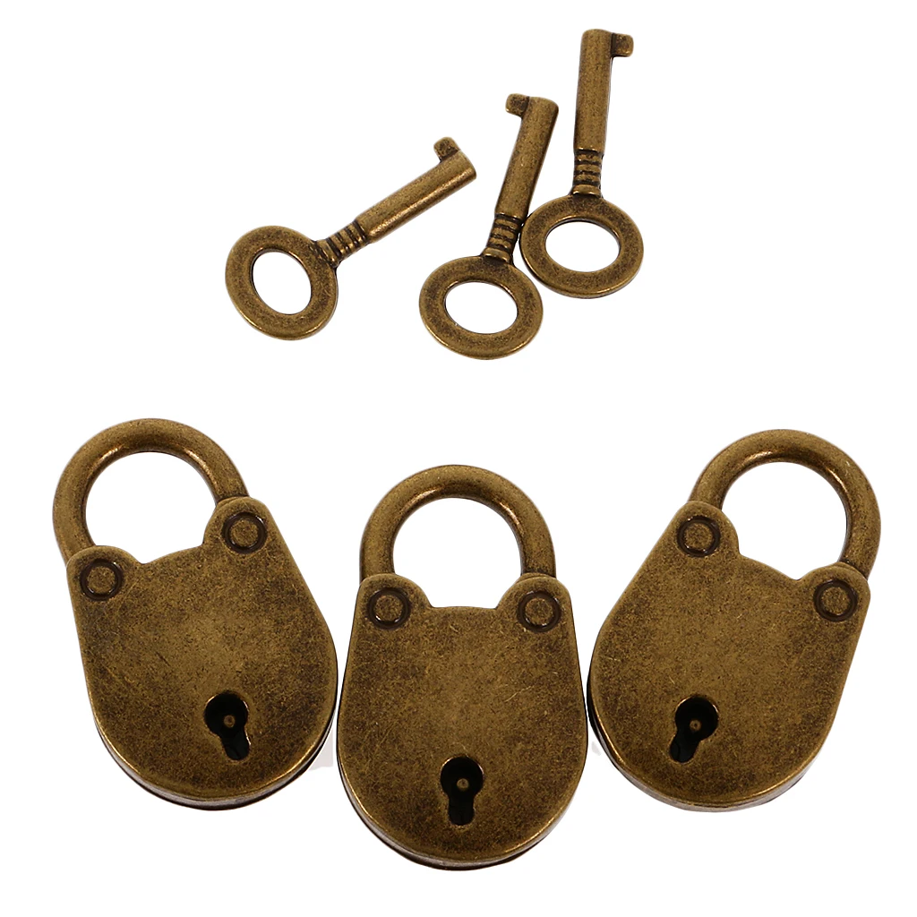 Set of 3 Pcs Vintage Pig LOCK PADLOCK LOCKER SCHOOL TRAVEL SUITCASE Bronze