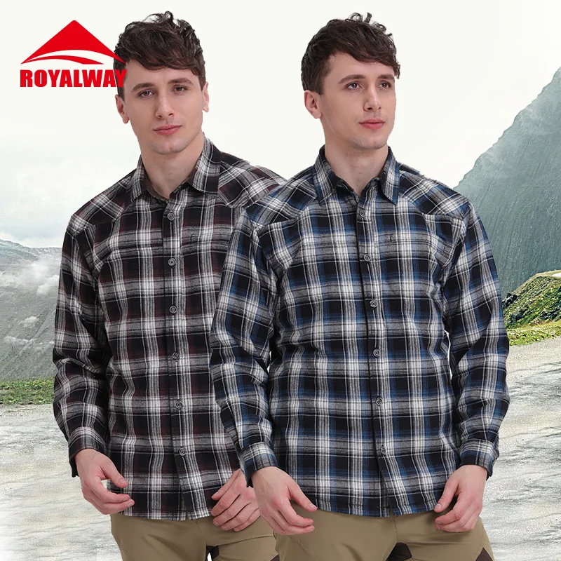 ROYALWAY Brand Camping Hiking Shirts Men With Fleeces Fishing Super Thermal Winter Good Quality#RTM1461D