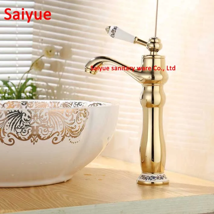 

Crystal White Blue Gold finish Luxury Edge Bathroom Basin Faucet Vanity Sink Mixer Hot cold water Tap torneiras salle de bain