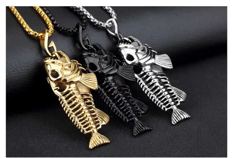 Рыбья кость и рыболовный крючок Подвеска колье в стиле панк Для мужчин звено цепи
