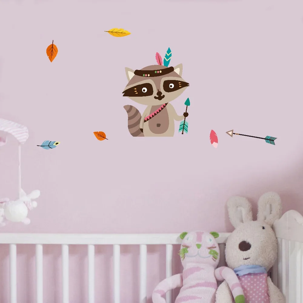 

Woodland Animals Stickers Forest Cute Fox Bear Decals Arrow Feather Pattern Art Waterpaper Murals For Nursery Home Decoration