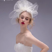 Новое поступление, короткая вуаль, украшенная бусинами, кружевной цветок, жемчуг, белый тюль, аксессуары, свадебные вуали с большим отверстием