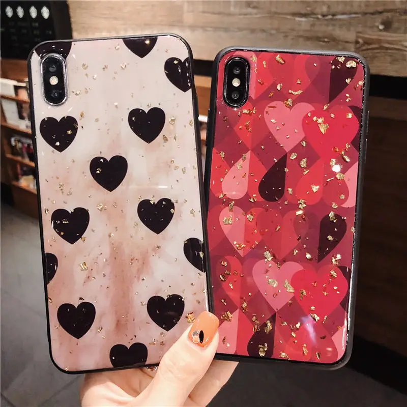 

Luxury Gold Foil Bling Love Phone Case For iPhone X XS Max XR Soft TPU Cover For iPhone 7 8 6 6s Plus Glitter Case Coque