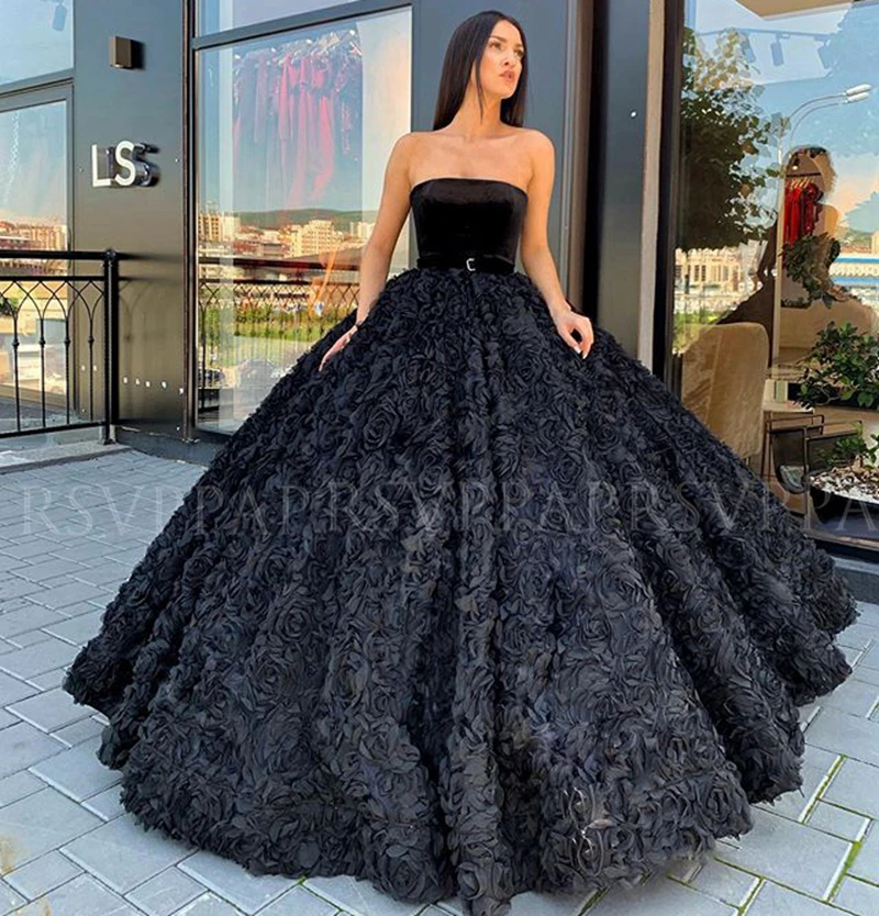 New Arrival długie czarne suknie wieczorowe 2022 suknia balowa z krynoliną  bez ramiączek kwiaty koronkowe liban Style kobiety suknie wieczorowe|Suknie  wieczorowe| - AliExpress