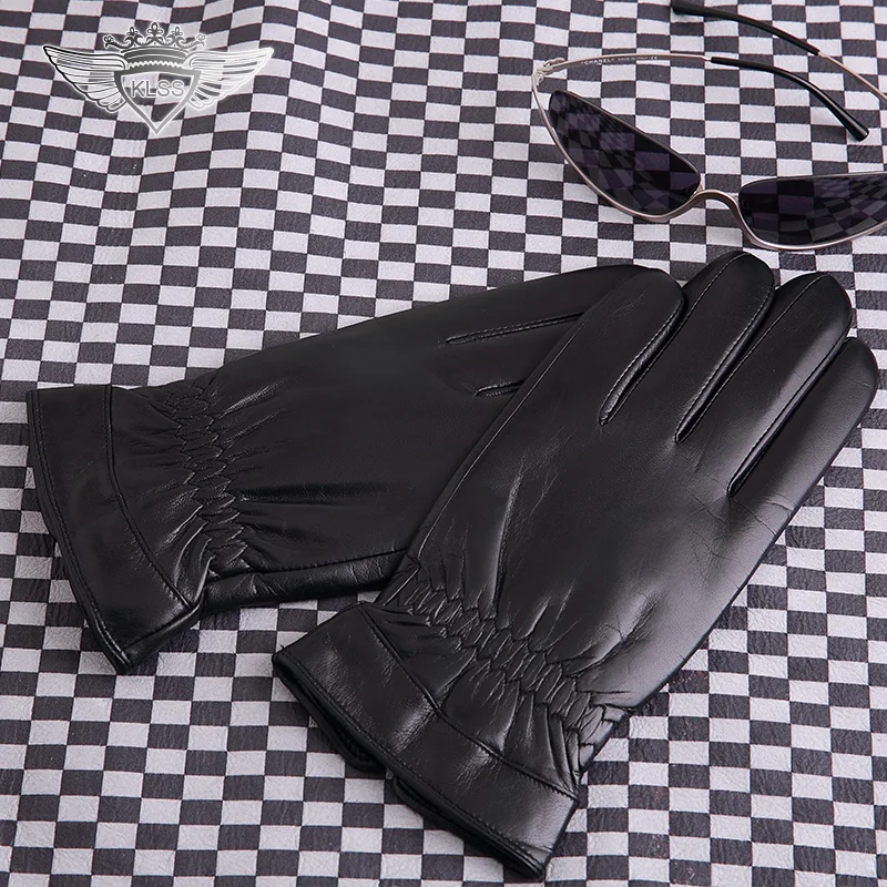 Warm Winter Mens Gloves ,Genuine Leather,Black Leather Gloves,Male Leather Gloves,Winter Gloves Men, Free Shipping J22