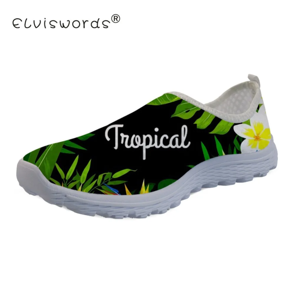 

ELVISWORDS Women Flats Casual Shoes Summer Tropical Floral Ladies Breathable Slip-on Woman Harajuku Sneakers Walking Girls Mujer