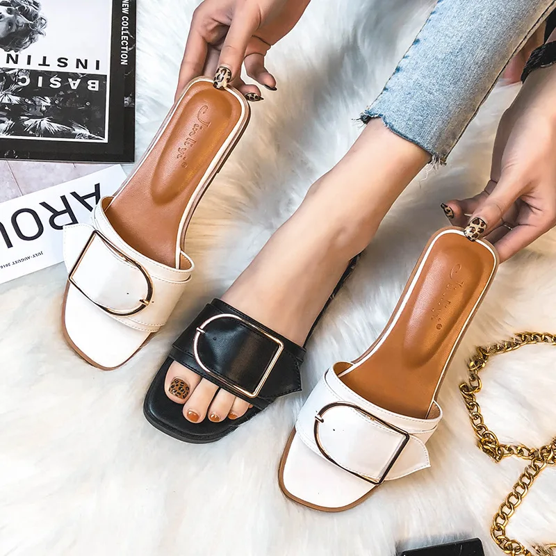 

Womens Single Band Sandals 2019 Summer Outdoor Slides Buckle Beach Slippers Size 10 Casual Flat Summer Shoes for Holiday XWT1864