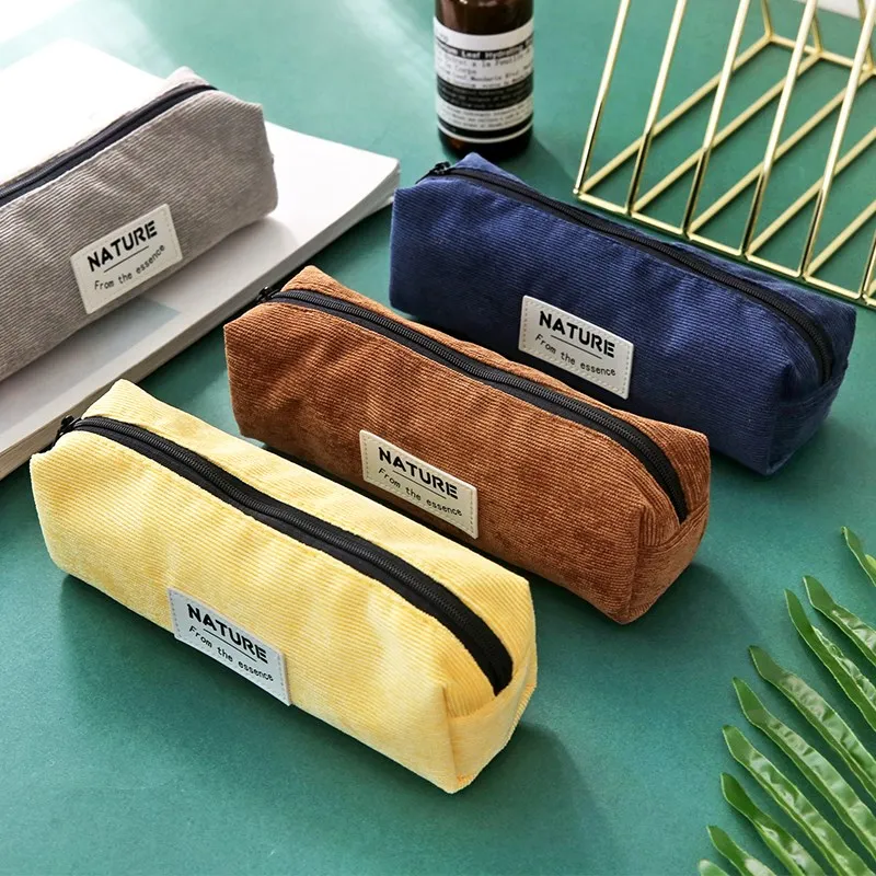 

Simple Fabric Pencil Case Creative Large Capacity Pencil box Side Open Zipper Pencil Bag School Stationery Kawaii