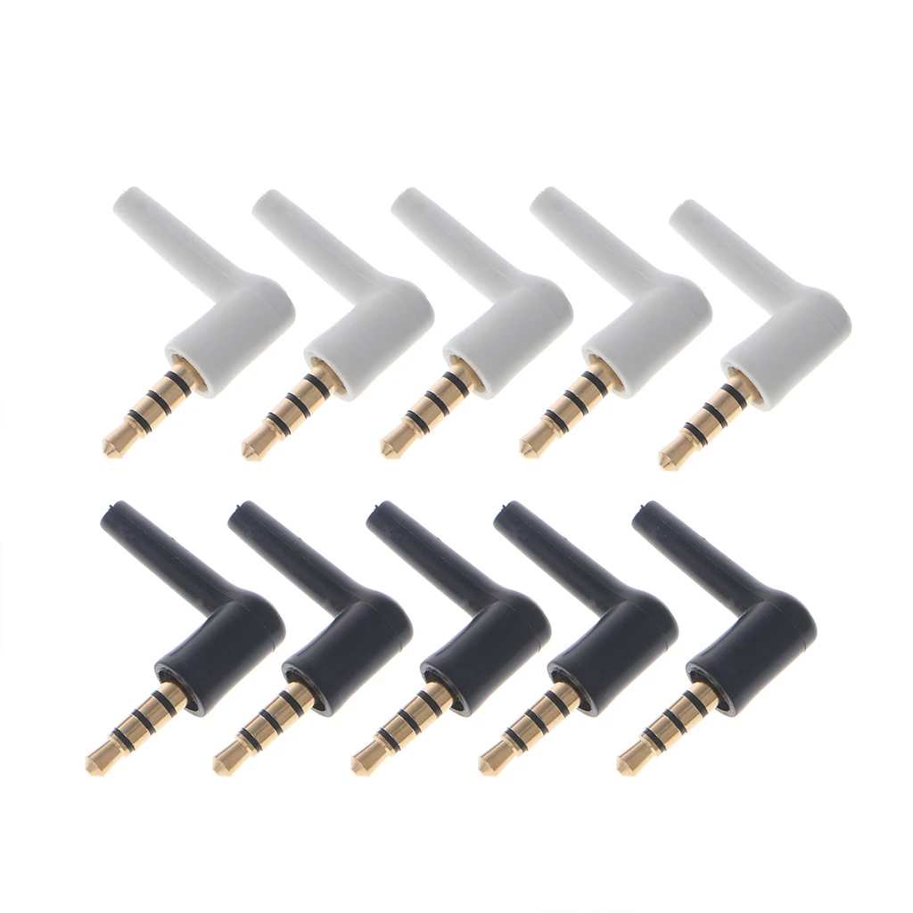 10 Pcs Gold 4 Pole 3.5mm 90 Degree Male Stereo Headphone Mini Jack Plug
