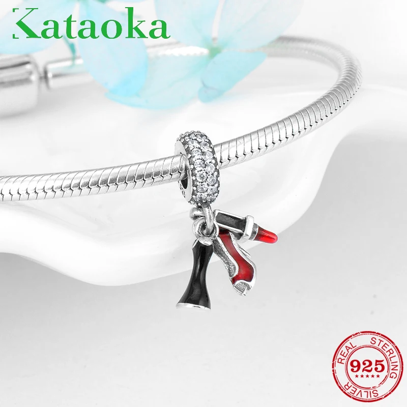 

Fashion Pendants Lipstick High Heel Black Skirt Enamel Pendant Women Charms Fit Original Pandora Charm Bracelet Jewelry Making