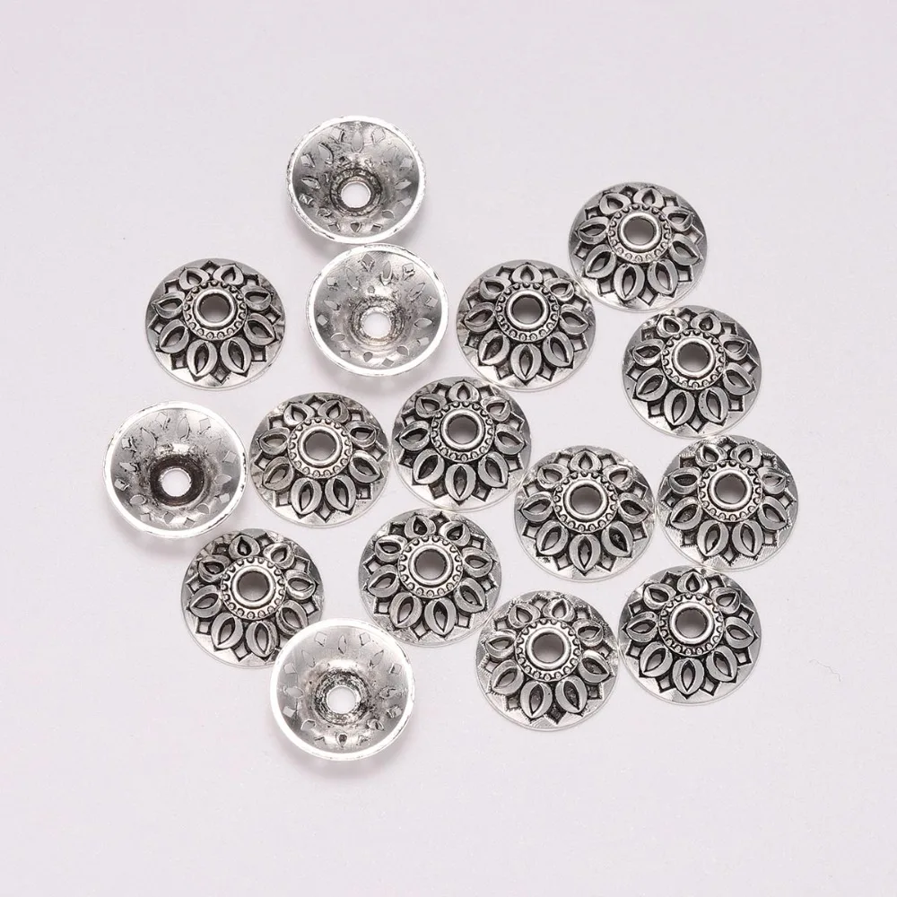 

20Pcs/Lot Antique Silver 14mm Round Flower Bead End Caps For Beads Jewelry Making Findings Diy Bracelet Accessories Wholesale