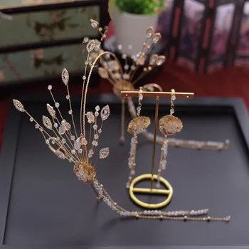

2018 new brides Korean-styled golden hairband earrings super-fairy head wear wedding hair accessories wholesale