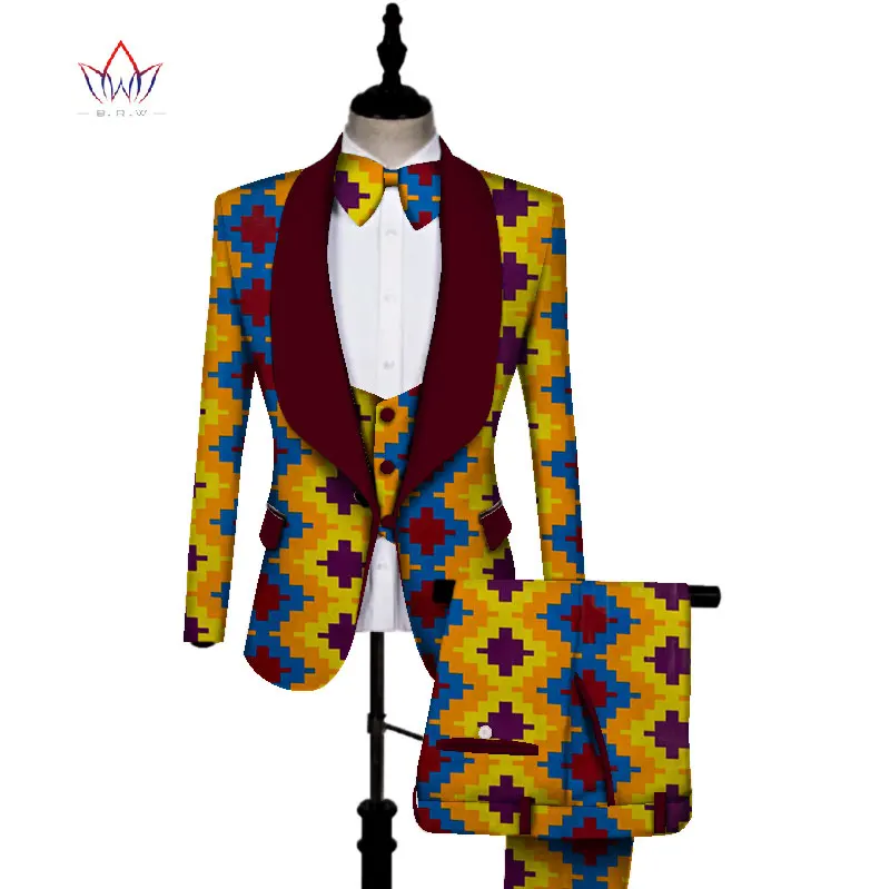 Африканский принт 3 шт. мужские комплекты Топ dashiki и брюки и жилет комплект Базен размера плюс традиционная африканская одежда WYN431 - Цвет: 15