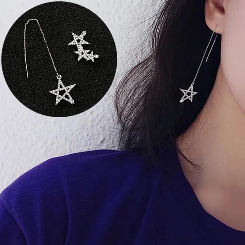 Серьги-капельки с кристаллами из циркония простой асимметричный серебряным