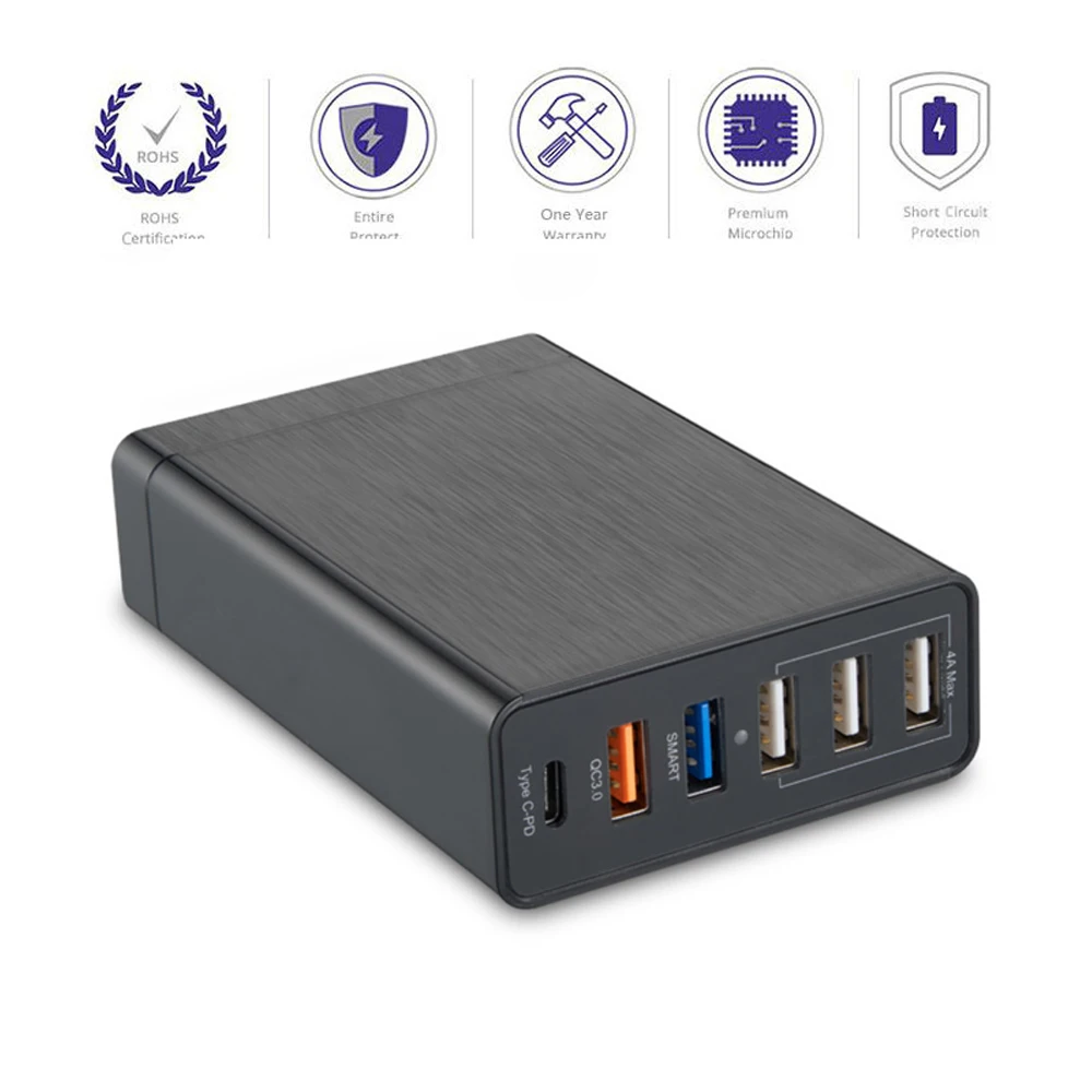 Многопортовый USB C быстрая Мощность адаптером PD 18 Вт QC3.0 18 Вт 12 Вт 5 Вт 60 Вт 6 USB зарядное устройство для мобильного телефона iPhone samsung huawei Mac book