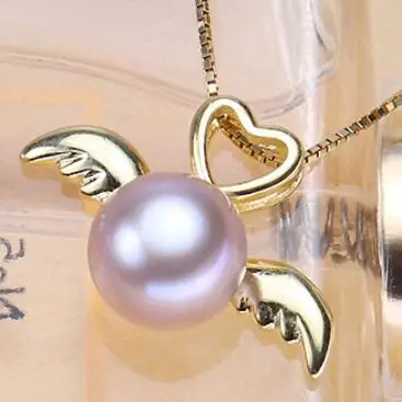 ASHIQI 925 стерлингового серебра Крылья ангела Подвески Ожерелья натуральный пресноводный жемчуг - Цвет камня: Серебристый