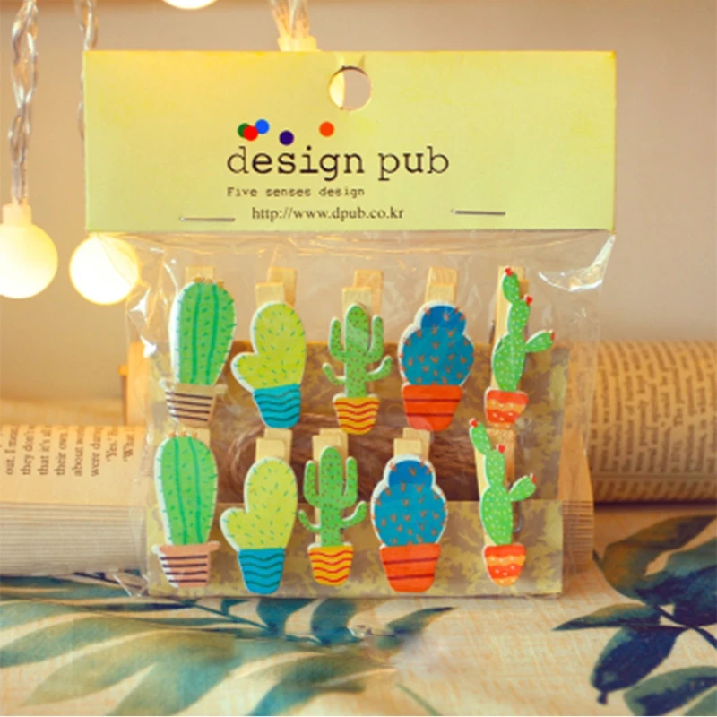 

10 pcs/pack mini New Fashion Animal Cactus Wooden Clip Photo Paper Craft DIY Clips with Hemp Rope