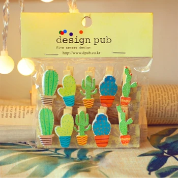 

10 pcs/pack mini New Fashion Animal Cactus Wooden Clip Photo Paper Craft DIY Clips with Hemp Rope