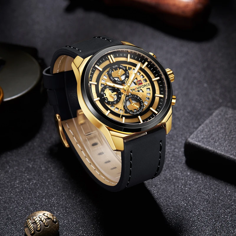 Billige Männer Watchs NAVIFORCE Top Marke Luxus Mode Männer Quarz Gold Uhren Männlichen Leder Army Military Sport Uhren Relogio Masculino