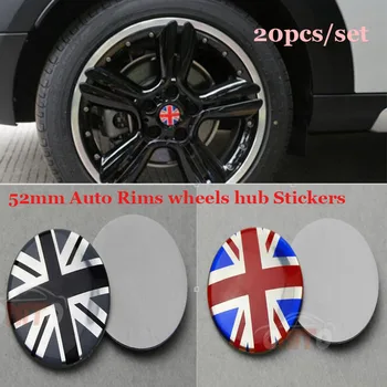 

ABS Car badge emblem label 52mm Auto Rims wheels hub Stickers For UK Flag Logo badge Fit for Mini Model Tire caps 20pcs/lot