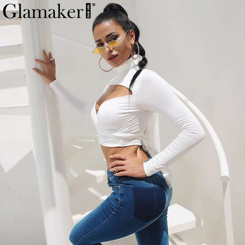Glamaker Сексуальная Открытая Майка женские топы Модная трикотажная водолазка