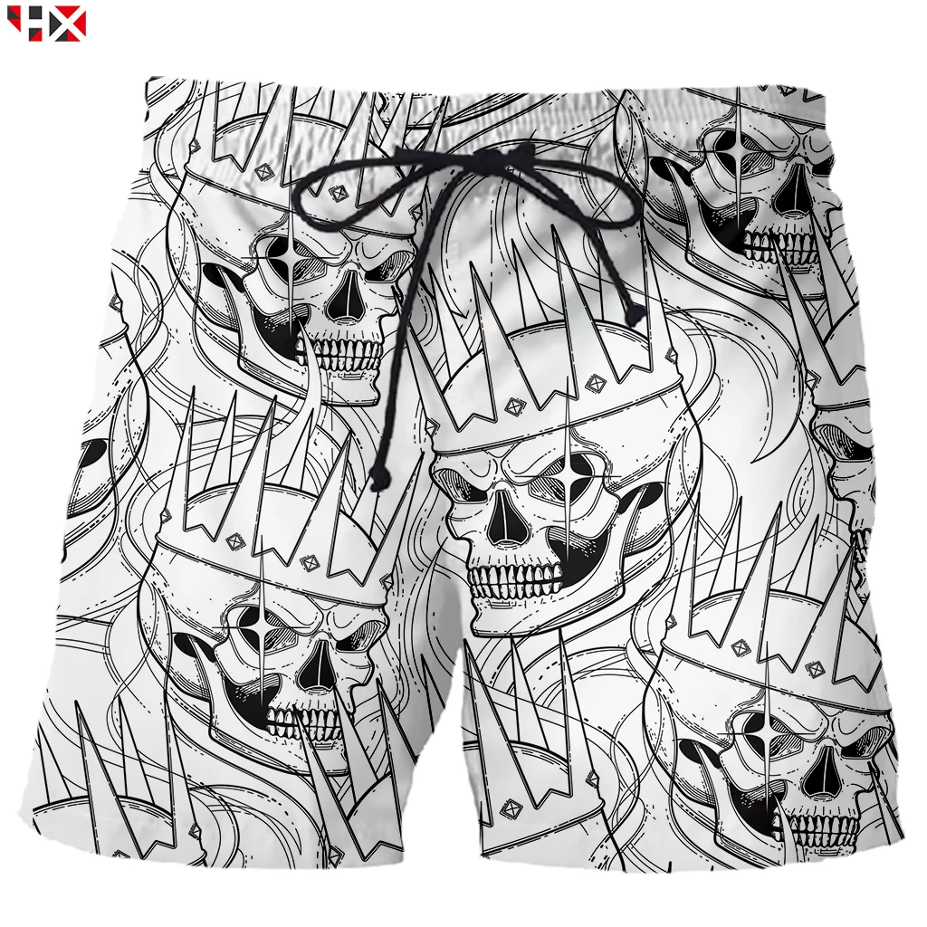 

European Art Skull Men Shorts 3D Print White Bone Hand Unisex Shorts Casual Style Beach Shorts HX970